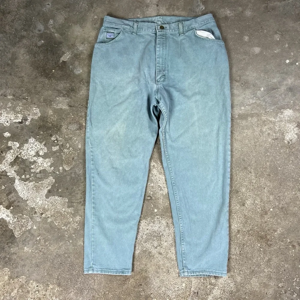 Vintage 90s Wrangler Jeans Women's Size 18x29 Teal Straight Fit Work Wear